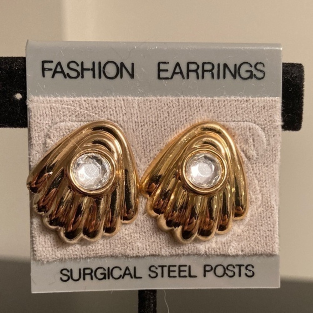 Gold Fashion Earrings with Crystal Accent